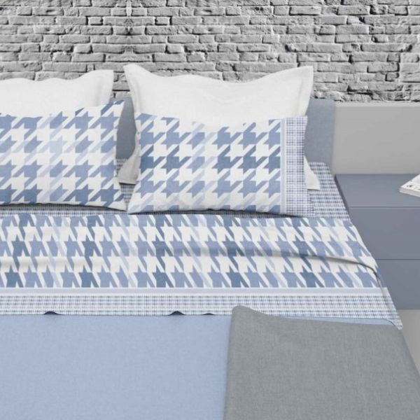 completo-letto-lenzuola-pied-de-poule-blu-2-piazze-matrimoniale-1-piazza-singolo-1-piazza-e-mezzo-puro-cotone-100%